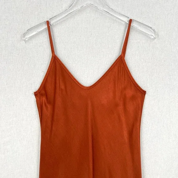 ENZA COSTA Dress Womens XS 0 Rust Satin Bias Slip Maxi Spaghetti Strap NWOT - Picture 5 of 16